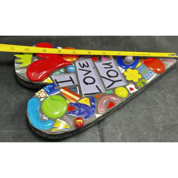 Mosaic wood heart 11” decor wall hanging handmade. *Pre-Owned* - Picture 9 of 10